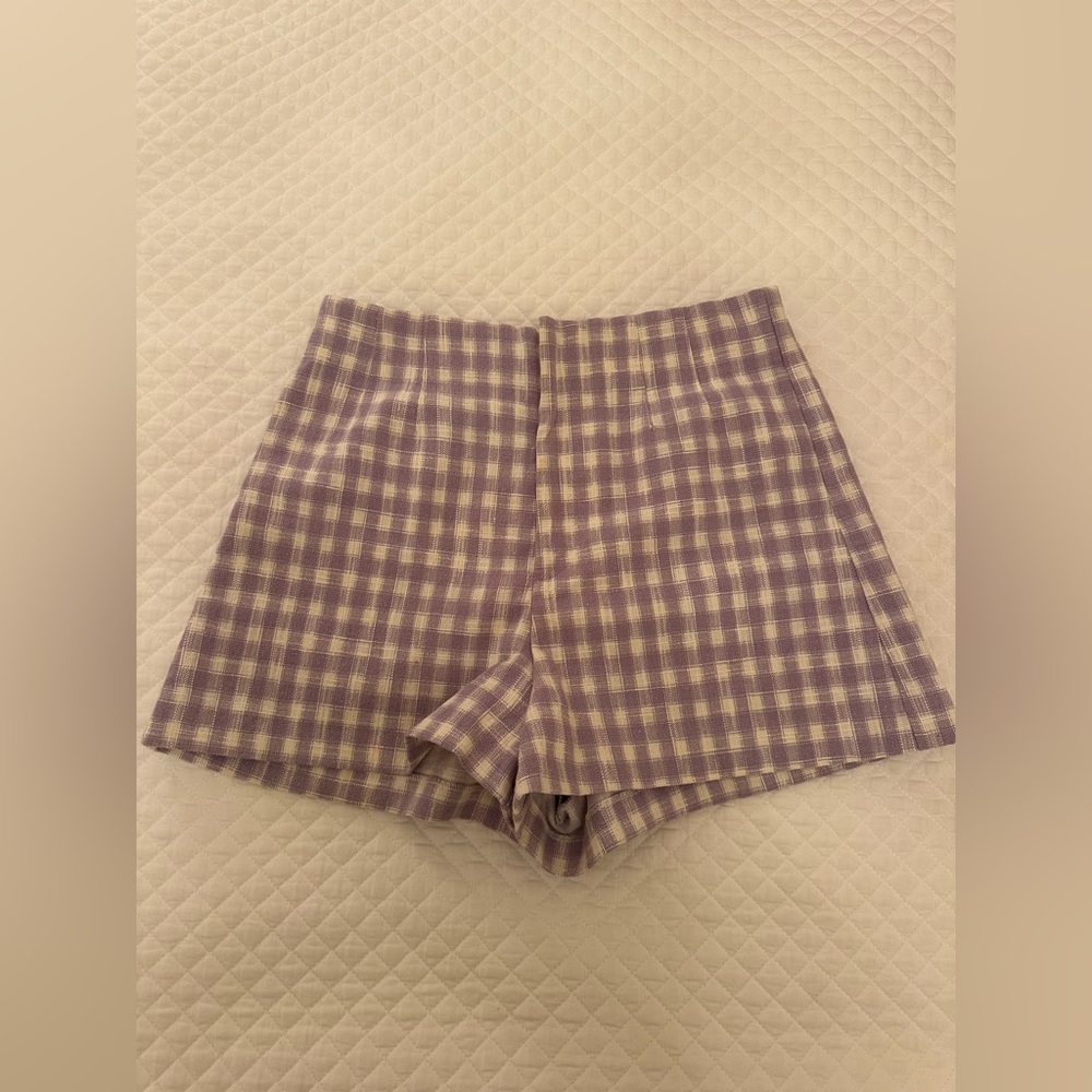 Zara Purple and Cream Plaid Women Shorts